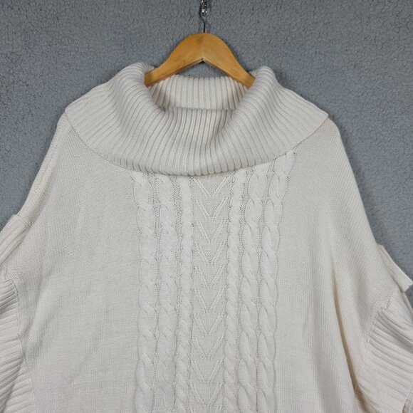 Francescas Sweater Womens Size L/XL Taupe Emma Cable Knit Poncho Cowl Neck NWT - Picture 2 of 9